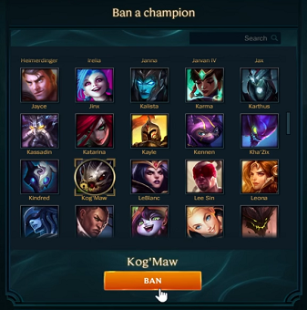 Champion select banning phase