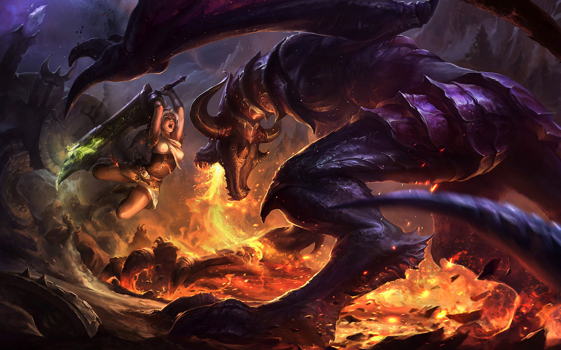 Riven fighting the dragon